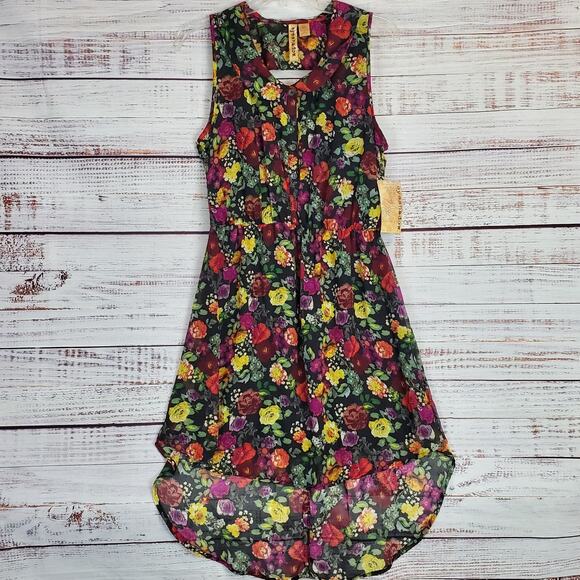 Eye Shadow Black Floral Printed Dress Flowy Sleeveless Hi-Lo Hem Size Large NWT - Picture 1 of 11